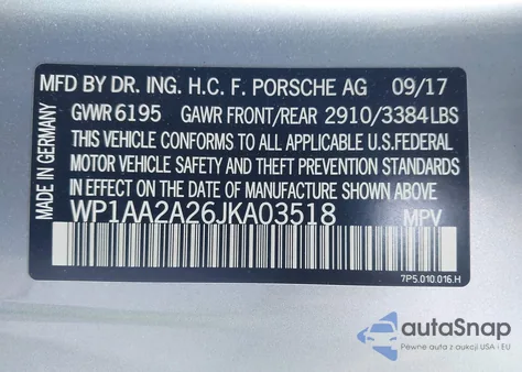 2018 Porsche Cayenne Platinum Edition из США, поврежденный, VIN WP1AA2A26JKA03518